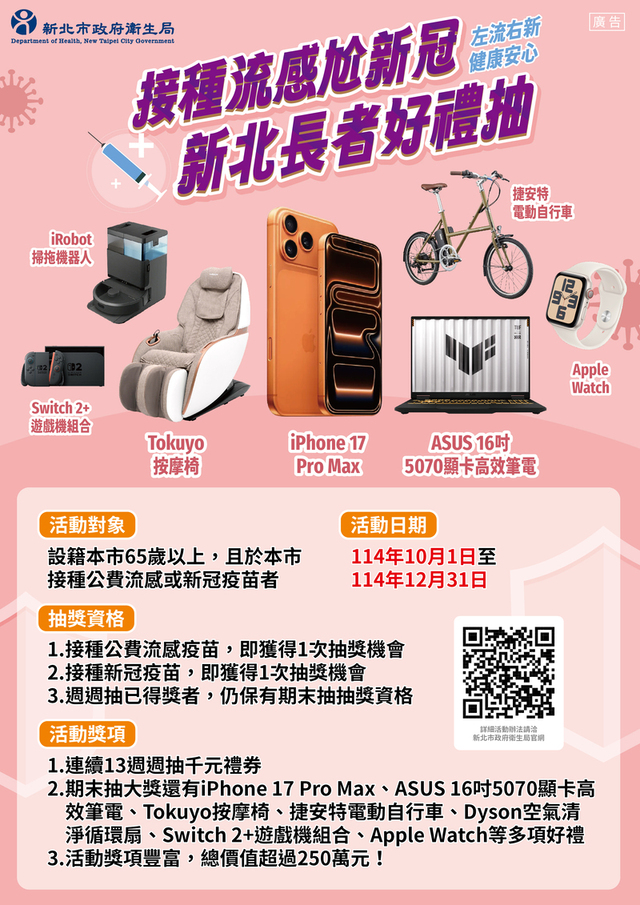 接種流感尬新冠 新北長者好禮抽