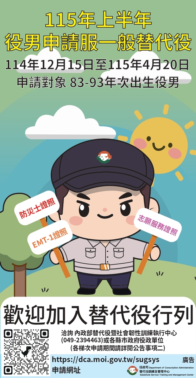 115年上半年役男申請服一般替代役