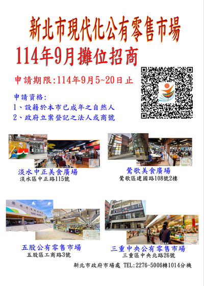 114年9月本市現代化公有零售市場攤位標租公告海報