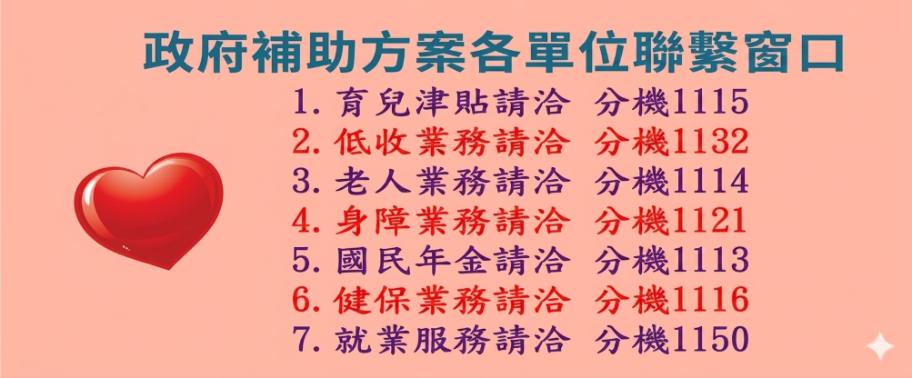 政府補助方案各單位聯絡窗口(另開視窗)