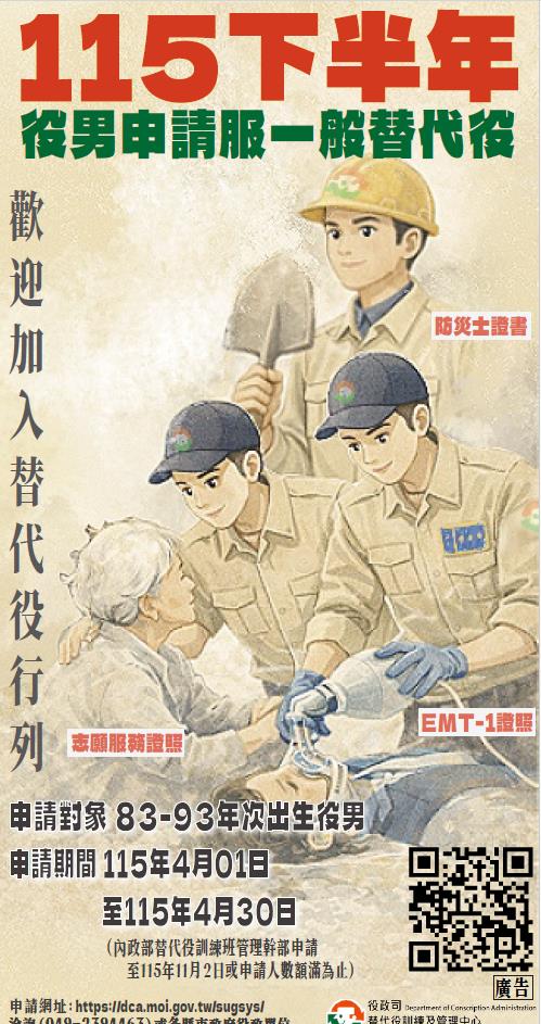 115年下半年役男申請服一般替代役甄選海報